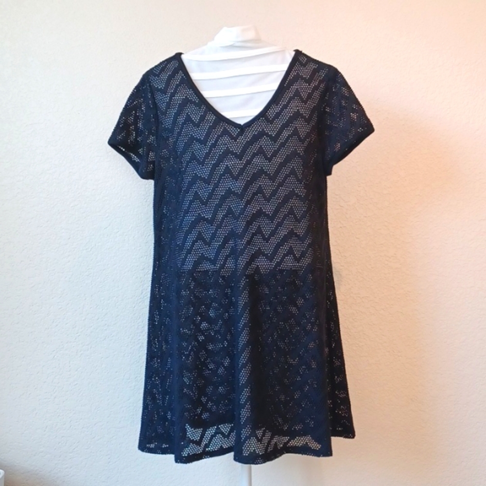 Dotti Cover Up Dress Open Weave A-Line Short Sleeve Black, Size Not Labeled EUC